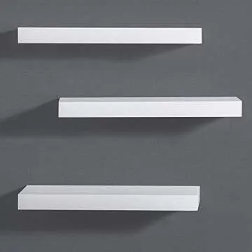 AHDECOR White Floating Shelves, Wall Mounted Modern Shelves Decorative for Home & Office Decor, Ideal for Bedroom, Kitchen, Living Room, Set of 3