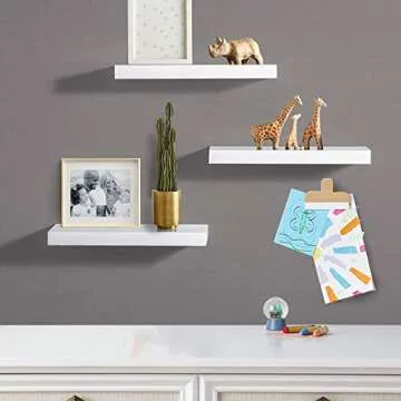 AHDECOR White Floating Shelves, Wall Mounted Modern Shelves Decorative for Home & Office Decor, Ideal for Bedroom, Kitchen, Living Room, Set of 3