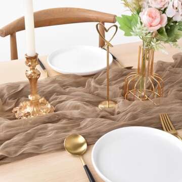 Joanlody Coffee Easter Cheesecloth Table Runner 10Ft Rustic Gauze Boho Spring Summer Cheese Cloth Ta...