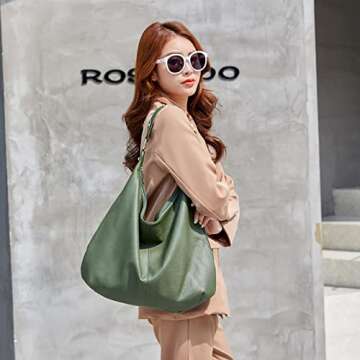 Ashioup Hobo Bags for Women Soft PU Leather Slouchy Shoulder Bag Green Purse