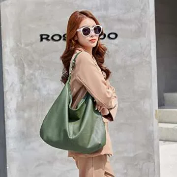 Ashioup Hobo Bags for Women Soft PU Leather Slouchy Shoulder Bag Green Purse