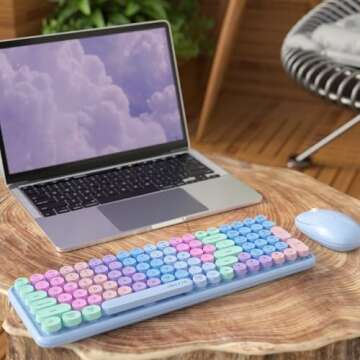 Wireless Keyboards and Mouse Combos, UBOTIE Colorful Gradient Rainbow Colored Retro Typewriter Flexi...