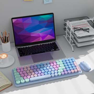 Wireless Keyboards and Mouse Combos, UBOTIE Colorful Gradient Rainbow Colored Retro Typewriter Flexible Keyboard, 2.4GHz Connection and Optical Mouse