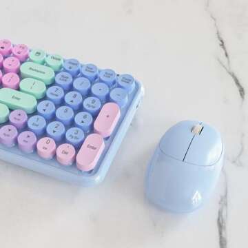 Wireless Keyboards and Mouse Combos, UBOTIE Colorful Gradient Rainbow Colored Retro Typewriter Flexible Keyboard, 2.4GHz Connection and Optical Mouse