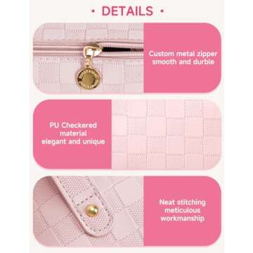 Cessfle Large Capacity Travel Cosmetic Bag, Travel Makeup Bag, Checkered Makeup Bag Open Flat Toiletry Bag Leather Waterproof Flat Lay Makeup Organizer Bag with Handle and Divider for Women…