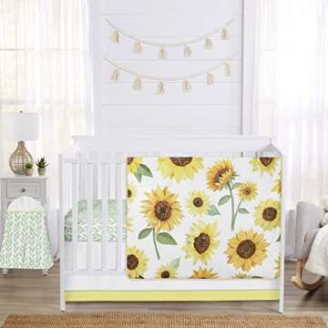 Sweet Jojo Designs Yellow, Green and White Sunflower Boho Floral Window Treatment Valance - Farmhouse Watercolor Flower