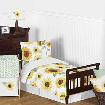 Sweet Jojo Designs Yellow, Green and White Sunflower Boho Floral Window Treatment Valance - Farmhouse Watercolor Flower