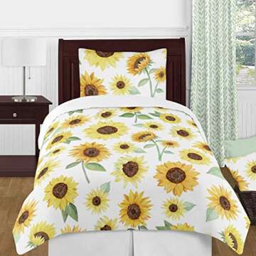 Sweet Jojo Designs Yellow, Green and White Sunflower Boho Floral Window Treatment Valance - Farmhouse Watercolor Flower