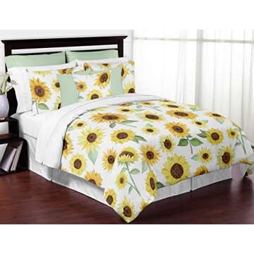 Sweet Jojo Designs Yellow, Green and White Sunflower Boho Floral Window Treatment Valance - Farmhouse Watercolor Flower