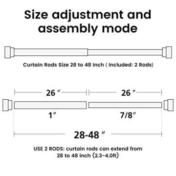 Time Forest Heavy Duty Curtain Rods for Windows 28 to 48 Inch,Modern Design,Black Adjustable length Telescoping Design with 2 Rods for Bedroom Kitchen