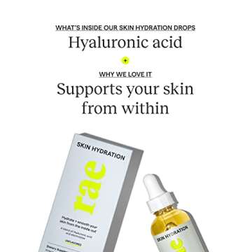 Rae Skin Hydration Drops - Liquid Hyaluronic Acid Supplement for Women - Supports Healthy, Glowing Skin - Vegan, Gluten Free, Non GMO - 60 Day Supply