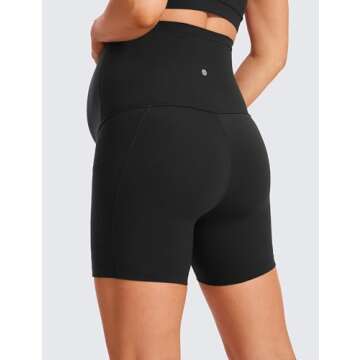 CRZ YOGA Women's Butterluxe Maternity Yoga Biker Shorts with Pockets 5" - Over The Belly Pregnancy W...