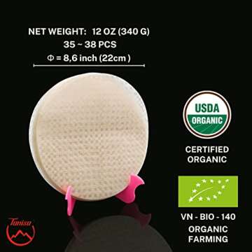 Tanisa Organic Rice Paper Wrappers - 38 Sheets, Low-Carb Gluten-Free Rolls