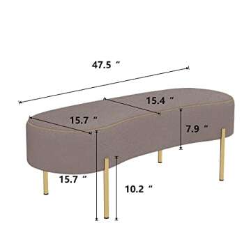 ALISH Accent Ottoman Bench with Gold Legs for Home