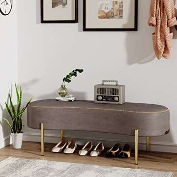 ALISH Accent Ottoman Bench with Gold Legs for Home
