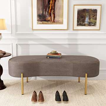 ALISH Accent Ottoman Bench with Gold Legs for Home