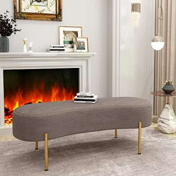 ALISH Accent Ottoman Bench with Gold Legs for Home