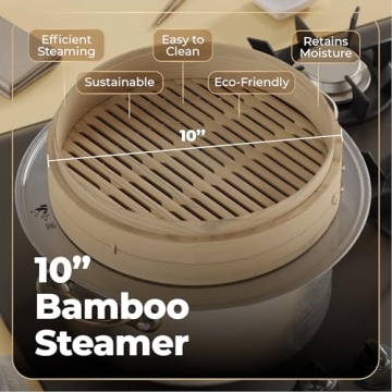 Prime Home Direct 10" Bamboo Steamer with Liners & Accessories