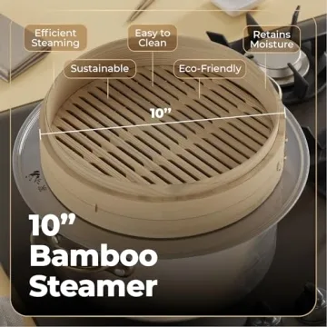 Prime Home Direct 10" Bamboo Steamer with Liners & Accessories