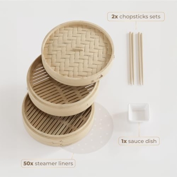 Prime Home Direct 10" Bamboo Steamer with Liners & Accessories