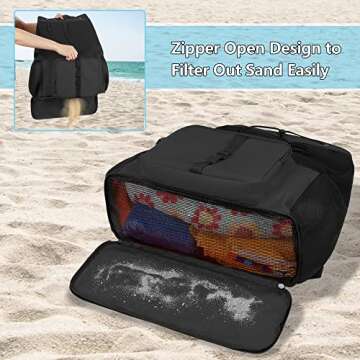Fasrom Mesh Beach Bag Backpack with Zipper Bottom, Sport Gym Backpack for Swimming, Beach, Pool and Travel(Patent Design), Black