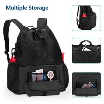 Fasrom Mesh Beach Bag Backpack with Zipper Bottom, Sport Gym Backpack for Swimming, Beach, Pool and Travel(Patent Design), Black