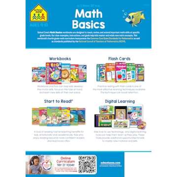 School Zone - Math Basics 4 Workbook - 64 Pages, Ages 9 to 10, 4th Grade, Multiplication, Division S...