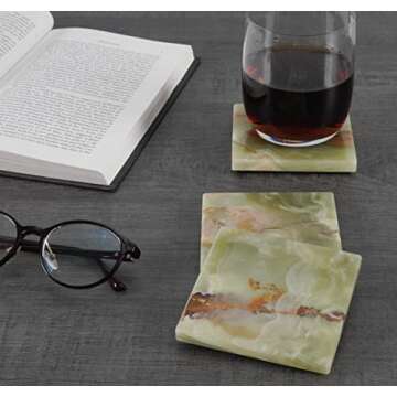 Radicaln Marble Coaster Plates Square 3.5" Inches Green Onyx Handmade Coaster Set of 6 for Kitchen A...