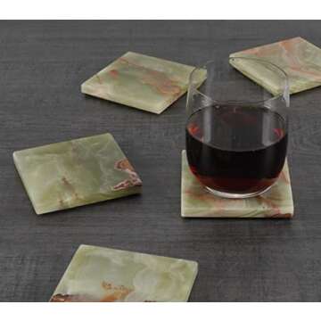 Radicaln Marble Coaster Plates Square 3.5" Inches Green Onyx Handmade Coaster Set of 6 for Kitchen Accessories Car Cup Coasters & Coaster for Drink Coaster Holder for Coffee Bar Accessories