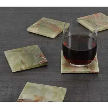 Radicaln Marble Coaster Plates Square 3.5" Inches Green Onyx Handmade Coaster Set of 6 for Kitchen Accessories Car Cup Coasters & Coaster for Drink Coaster Holder for Coffee Bar Accessories