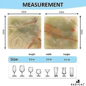 Radicaln Marble Coaster Plates Square 3.5" Inches Green Onyx Handmade Coaster Set of 6 for Kitchen Accessories Car Cup Coasters & Coaster for Drink Coaster Holder for Coffee Bar Accessories