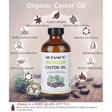 MUZAMOX Castor Oil Organic Cold Pressed Unrefined Glass Bottle (8fl.oz/237ml), Castor Oil Pack Wrap ...