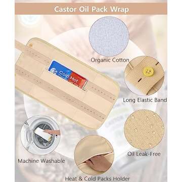 MUZAMOX Castor Oil Organic Cold Pressed Unrefined Glass Bottle (8fl.oz/237ml), Castor Oil Pack Wrap Organic Cotton and Castor Oil Packs for Liver Detox