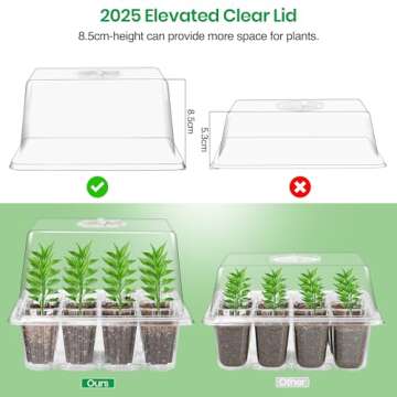 Bonviee 5 Packs Seed Starter Tray with Grow Light, Elevated Seedling Starter Trays Kits with Adjustable Humidity Domes and Clear Cell Tray, 12 Full Spectrum led lamp Beads for Plants Indoor-Clear