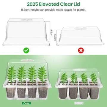Bonviee 5 Packs Seed Starter Tray with Grow Light, Elevated Seedling Starter Trays Kits with Adjustable Humidity Domes and Clear Cell Tray, 12 Full Spectrum led lamp Beads for Plants Indoor-Clear