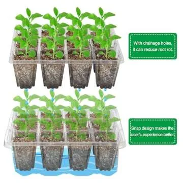 Bonviee 5 Packs Seed Starter Tray with Grow Light, Elevated Seedling Starter Trays Kits with Adjustable Humidity Domes and Clear Cell Tray, 12 Full Spectrum led lamp Beads for Plants Indoor-Clear