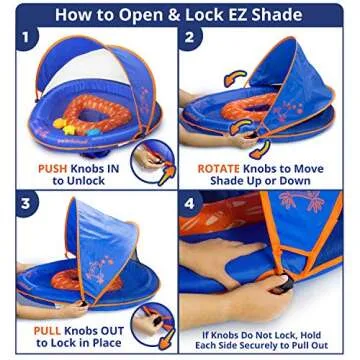 SwimSchool Deluxe Baby Float with Adjustable Canopy - 6-24 Months - Baby Swim Float with Splash & Play Activity Center Safety Seat - Blue/Orange