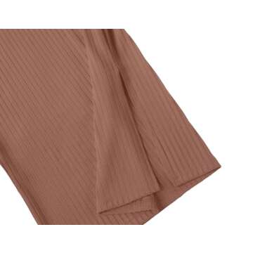 Urban CoCo Elastic Skinny High Waist Solid Ribbed Knit Office Pencil Skirt (Brown, L)