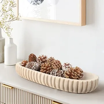 Artisan-Crafted Wooden Decorative Dough Bowl for Home Decor - Unique Centerpiece with Hand-Carved Ve...