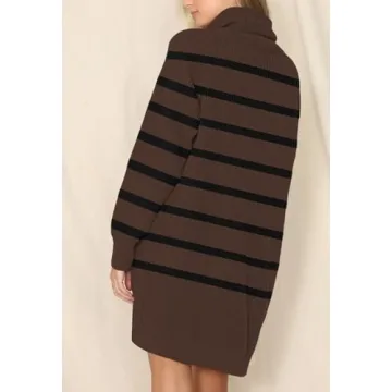 Pink Queen Oversized Turtleneck Sweaters for Women Tops Casual Winter Matching Short Sweater Dresses Outfits Brown M