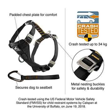 Kurgo Tru-Fit Enhanced Strength Dog Harness - Crash Tested Car Safety Harness for Dogs, No Pull Dog ...