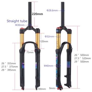 BOLANY 26/27.5/29 MTB Bike Air Suspension Fork Shock Absorber Rebound Adjustment 1 1/8 Straight Tube...