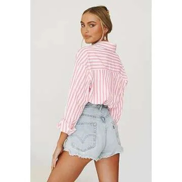 thefabland Women's Blouses Striped Long Sleeve Button Down Top Casual Stylish Shirt