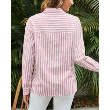 thefabland Women's Striped Button Down Blouse Casual Top