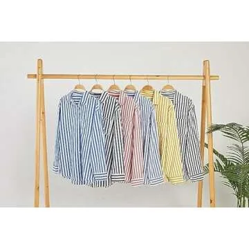 thefabland Women's Striped Button Down Blouse Casual Top