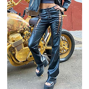 Stylish Lace Up PU Leather Pants for Women