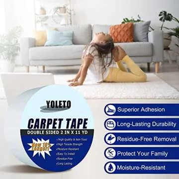 YOLETO Heavy Duty Double Sided Carpet Tape for Secure Flooring