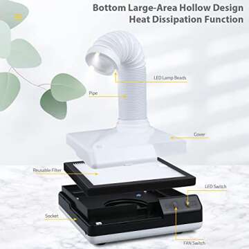 faruijie Dust Collector - Nail Dental Polishing Vacuum Dust Suction Upgraded Powerful Dust Extractor with FAN and LED Dual Function for Nail Woodworking