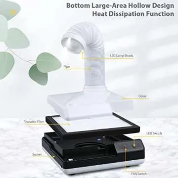 faruijie Dust Collector - Nail Dental Polishing Vacuum Dust Suction Upgraded Powerful Dust Extractor with FAN and LED Dual Function for Nail Woodworking