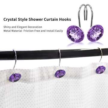 MitoVilla Purple Shower Curtain Hooks Rings, Metal Shower Hooks for Shower Curtain Liner, Purple Rust Proof Shower Rings for Curtain Accessories and Bathroom Shower Rod, 12 Pack Bathroom Set